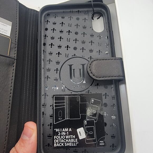 Uunique Genuine Leather Folio Wallet Case for iPhone XS Max - Black, Brand New - Picture 8 of 10